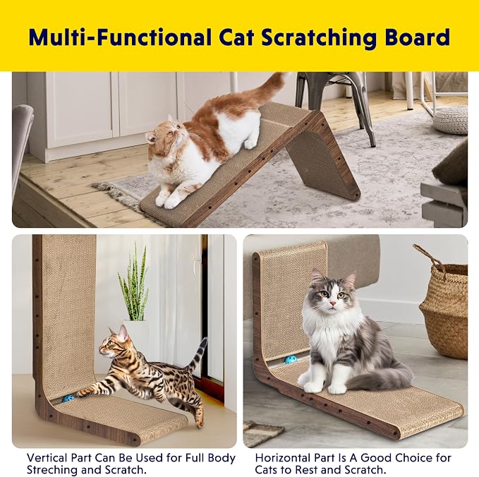 Simple Delxue Simple Deluxe Cardboard Cat Scratcher with Cat Toys Ball Track, 24 Inches L-Shaped Scratch Pad, Cardboard Lounge Bed, Stable and Durable, Furniture Protector, Reversible - Image 7