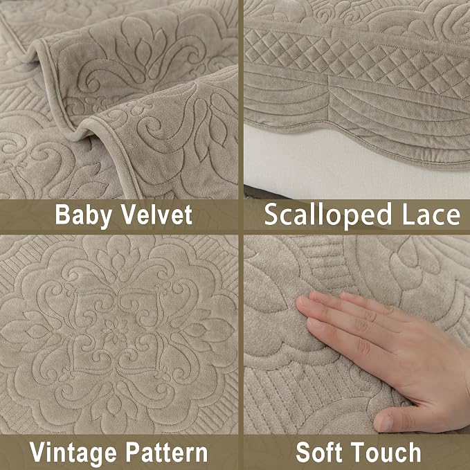 Couch Cover for Sectional Washable,Velvet Sofa Covers for 3 Cushion | Non-Slip Sofa Slipcovers, Couch Covers for Sofa, L Shaped Furniture Protector for Pet Dogs, Taupe, 36"X94" (Only 1 Pcs) - Image 4