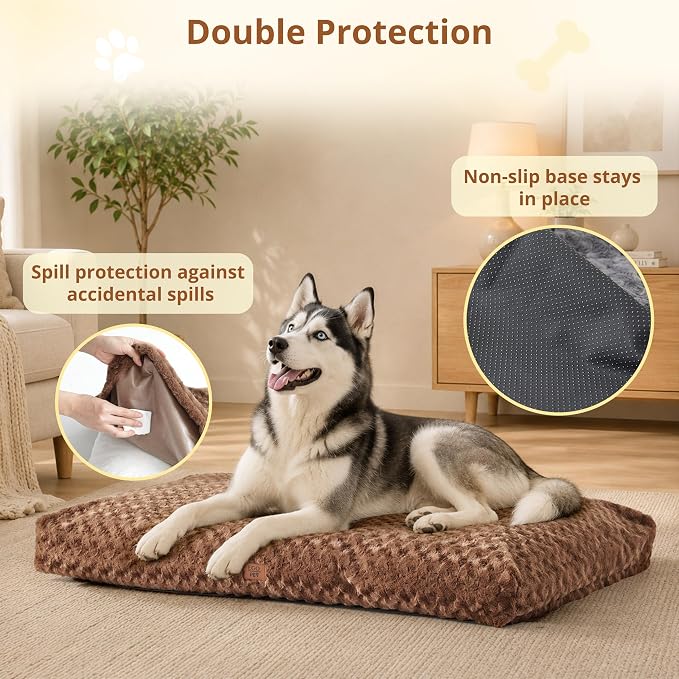 EGOHOME Dog Bed for Large Dogs, Shredded Memory Foam, Washable, Non-Slip | Balanced Support Foam, CertiPUR-US, Removable Washable Cover, Rose Velvet, Dog Crate Bed & Kennel Pad, 41 x 27 Inch, Brown - Image 4