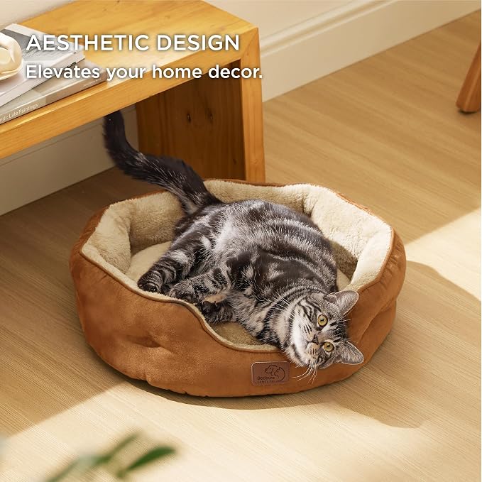Bedsure Small Dog Bed Washable,Round Cat Beds for Indoor Cats,20in | Terracotta Soft Plush Pet Bed,Dog Beds for Small Dogs for Puppy and Kittens,Anti-Slip Bottom,Easy to Clean - Image 5