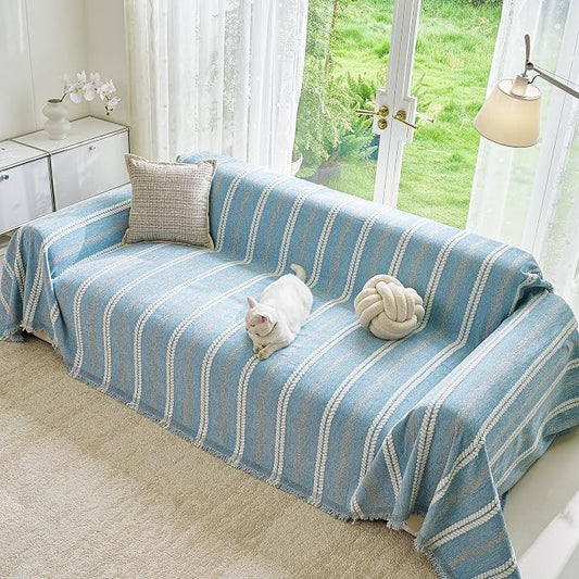 VANJOROY Couch Cover for 3 4 Cushion,Washable Couch Covers for Dogs Pets, Sofa Slipcovers Sectional Sofa L-Shape, Chenille Couch Cover for Sofa Cover Furniture Protector with Tassel,91"x 150" Blue by CHOOSEVANJOROYENJOYAMORECOMFORTABLEFEELING