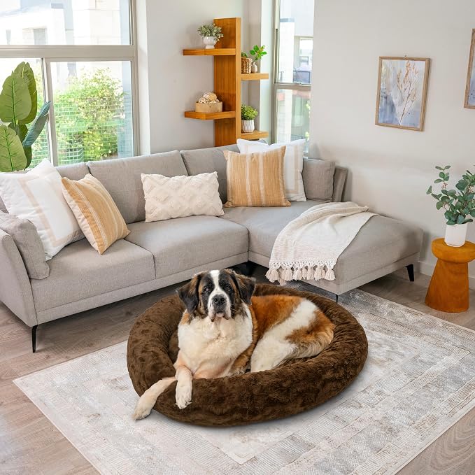 Best Friends by Sheri The Original Calming Donut Dog Bed for Extra-Large Dogs up to 150 lbs, Lux Faux Fur, Dark Brown, 45" x 45" - Image 7