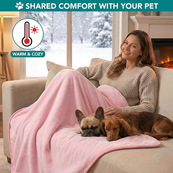 PetAmi Premium Waterproof Dog Blanket for Small Medium Dogs, Reversible Sherpa & Flannel Fleece, Leakproof Pet Throw for Couch Protection, Soft Plush Furniture Protector for Cats, Washable, 24x32 Pink - Image 4