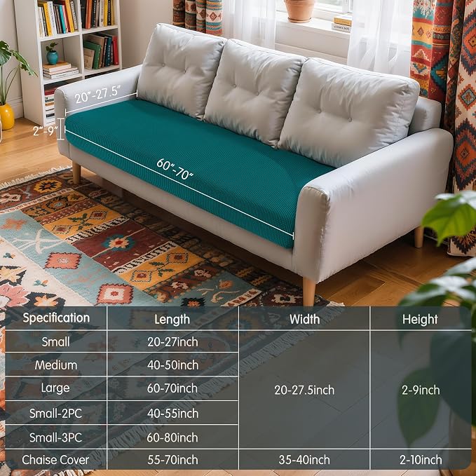 Hokway Couch Cushion Covers Stretch Cushion Covers Sofa Seat Cushion Slipcover Cushion Protector(Teal, Large) - Image 3