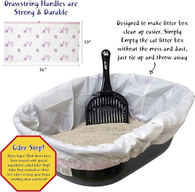80 Count Fresh Kitty Litter Box Liners Super Thick, Durable, Easy Clean Up Jumbo Drawstring Scented Litter Pan Liners, Bags for Pet Cats - Image 4
