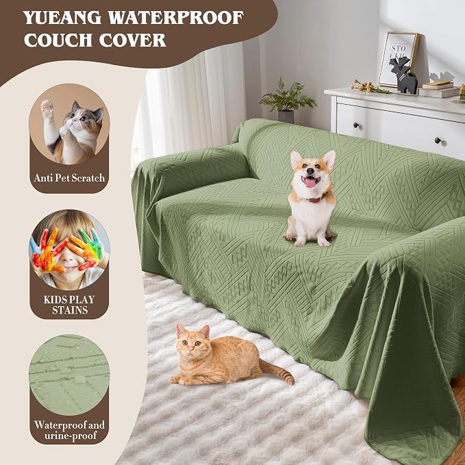 Waterproof Couch Cover, Reversible, Pet-Friendly, Washable and Anti-Slip Sofa Covers for Sofa Protection with 2 Cushions, Ideal Sofa Slipcovers for Dogs and Cats (71×102in/Green) - Image 5