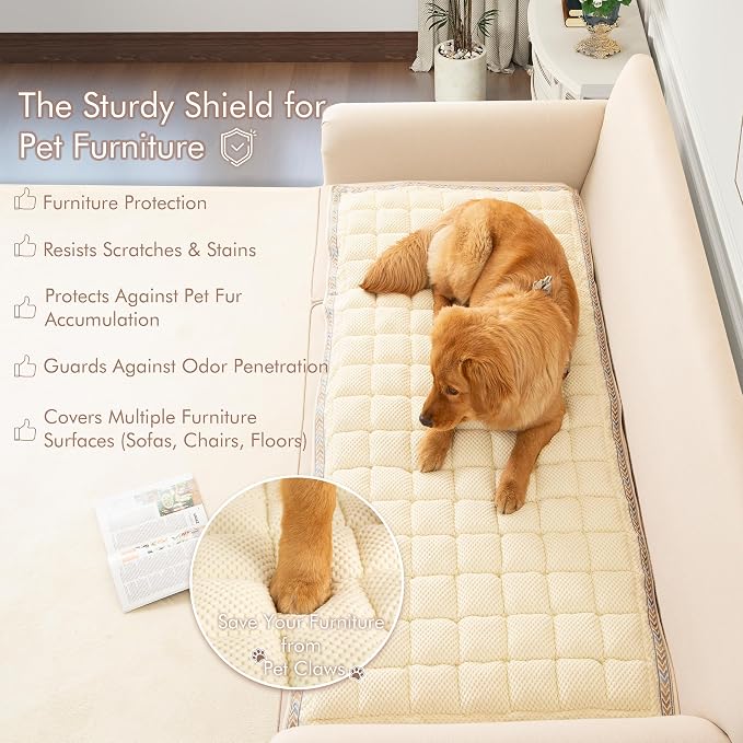 Couch Cover for Sofa, Sectional Couch Cover for Dogs, Sofa Cover Washable, Cushion Cover Blanket Pad Bed Mat for Pets, Chenille Furniture Protector, White, 27.6x59in - Image 2