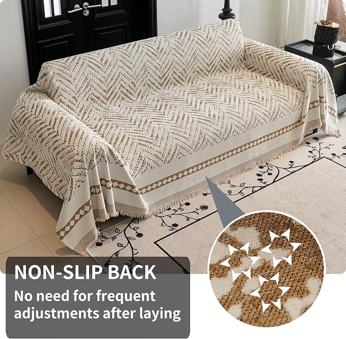 HAOMAIJIA Non Slip Couch Cover Sofa Covers for 3 Cushion Couch Washable sectional Couch Covers for Dogs pet Furniture Protector Couch Cover Blanket for Living Room (MR-Khaki, 71"x118") - Image 2