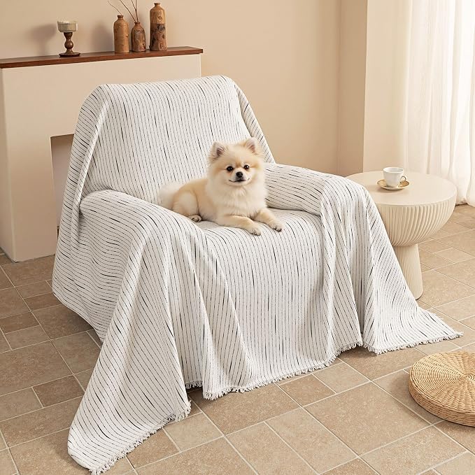 MYSKY HOME Oversized Armchair Couch Cover for 1 Cushion Couch, Washable Sofa Protector, Chair Couch Covers Sofa Covers Sofa Throws Sofa Slipcovers Futon Cover for Pet, Kid, 71"X91", White by MYSKYHOME
