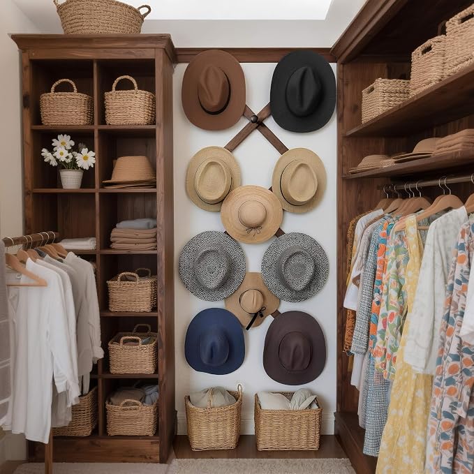 SKOLOO Hat Rack for Wall with 11 Hooks, 24 inch Solid Wooden, Modern, Huge Coat Rack Wall Mount for Coats, Hats, Bags, Cowboy Caps, Baseball Caps, Walnut Color - Image 3
