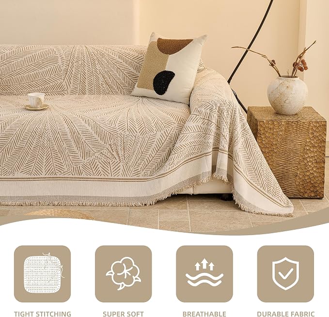 Couch Cover for Dogs Washable Sofa Cover, Sectional Couch Covers, Sofa Covers for 2 Cushion Couch, Non Slip Stripe Sofa Slipcovers Furniture Protector (Khaki, 91 * 134) - Image 5