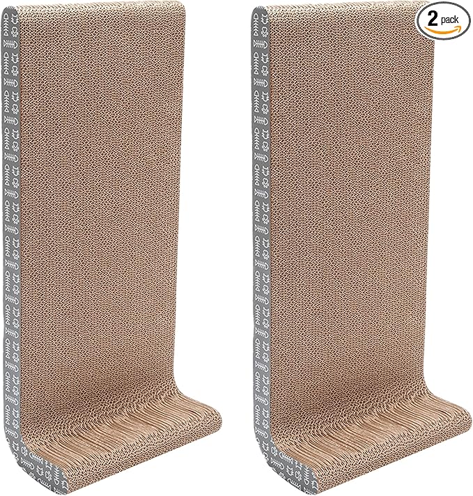 Furhaven 2-Pack Scratching Boards w/ Catnip & Wall-Mounting Hooks for Indoor Cats, Reversible - Wall-Mounted Corrugated Cat Scratchers - Gray/White Print, Wide/2-Pack by FurHaven