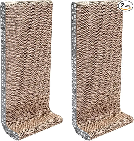 Furhaven 2-Pack Scratching Boards w/ Catnip & Wall-Mounting Hooks for Indoor Cats, Reversible - Wall-Mounted Corrugated Cat Scratchers - Gray/White Print, Wide/2-Pack by FurHaven