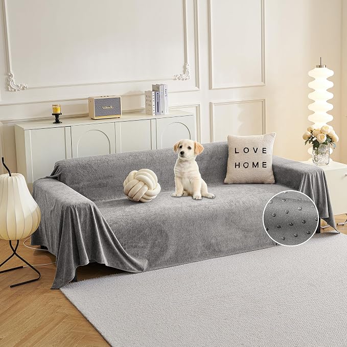 MYSKY HOME Couch Cover Sofa Covers for 3 Cushion Couch, Dog Couch Cover Protector for Sectional Sofa Covers Couch Protector, Non Slip Furniture Covers for Pet Cat, 91" x 118", Grey by MYSKYHOME