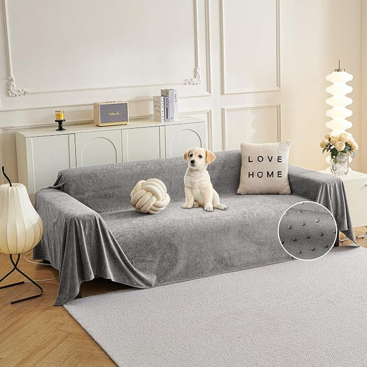 MYSKY HOME Couch Cover Sofa Covers for 3 Cushion Couch, Dog Couch Cover Protector for Sectional Sofa Covers Couch Protector, Non Slip Furniture Covers for Pet Cat, 91" x 118", Grey by MYSKYHOME