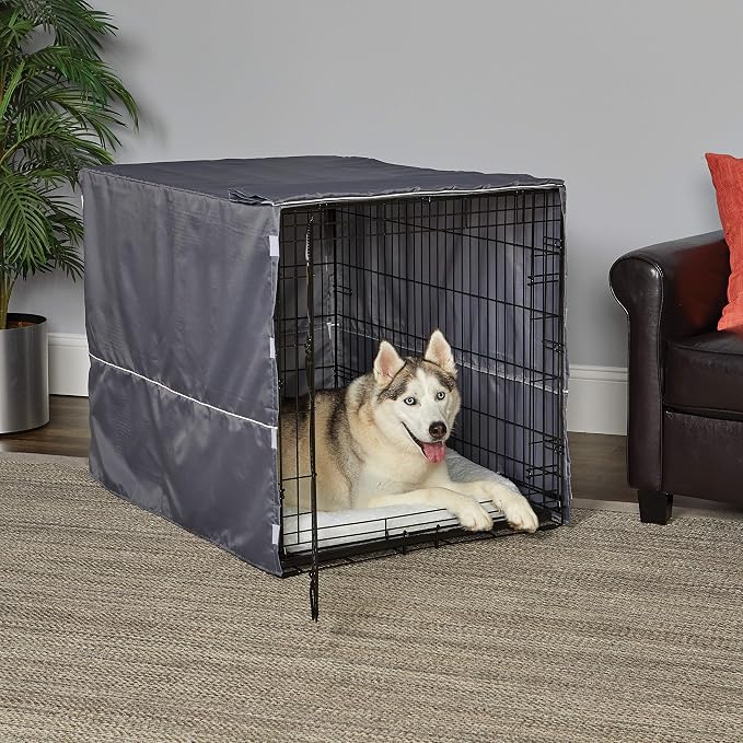 New World Midwest Homes for Pets Large Dog Crate Cover, Polyester Privacy Kennel Cover Fits Most 42-inch Crates, Light Gray, Machine Washable, Reduces Barking & Chewing - Image 2