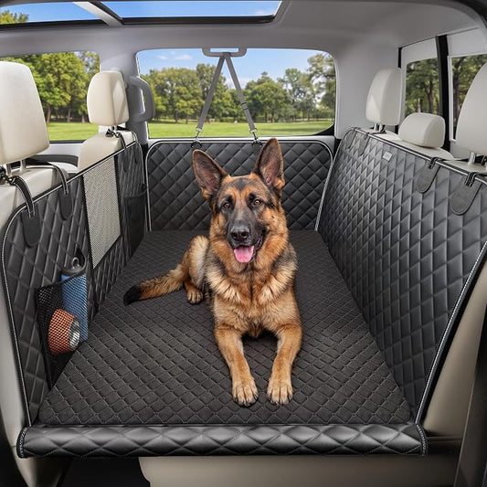 Hard Bottom Dog Car Seat Cover, Back Seat Extender with Washable Mat, L | Military-Grade Protection, 650LB Support, 45% More Space for Large Dogs, Waterproof, Mesh Window, Fits SUVs & Sedans by DOGLIKE%C2%AEUS
