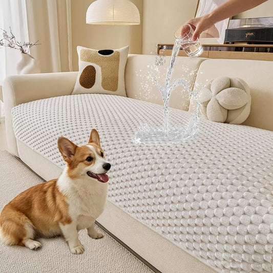 Waterproof Couch Covers for Dogs Washable, Pet sectional Sofa Cover | Non Slip Fuzzy Couch Slipcovers for 3 Cushion, Furniture Protector,Scratch Resistant Couch Covers for Sofa (Cream,35"x 71") by KaviKon