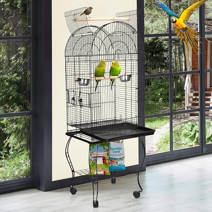 ZENY 63.5 Inch Open-Top Birdcage, Wrought Iron Bird Cage with Slide-Out Tray + Detachable Rolling Stand, Pet Parrot Cage for Parakeets Cockatoo Cockatiels, Play-Top Birdcage - Image 8