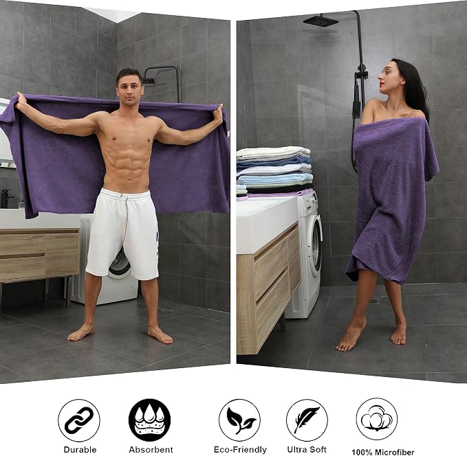 Smuge Extra Large Bath Towel Sheet Set 35x70 Inches - Oversized Bath Towels Set,Large Microfiber - Quick Dry,Lightweight,Super Soft,Highly Absorbent Towel Set for Bathroom,Pack of 4(Russian Violet) - Image 5