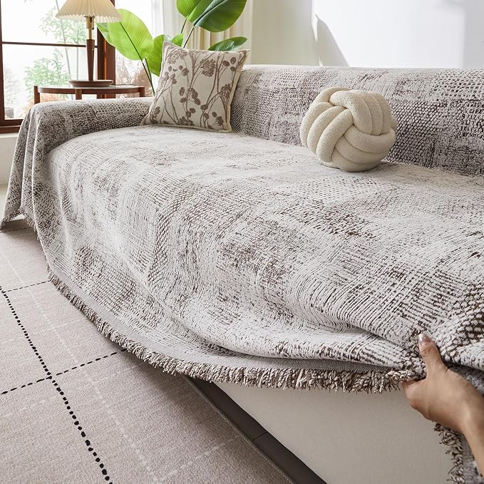 ROOMLIFE Couch Cover 3 Cushion Sofa, Washable Non Slip Furniture Sofa Protector Cover, Soft Chenille Sofa Slipcovers Sectional L Shape Dogs Couch Cover Throw Blanket with Tassels 71''X150'' - Image 6