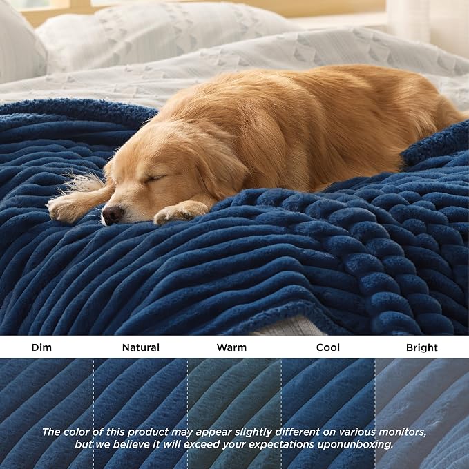 Bedsure ComfyFleece™ Waterproof Dog Blankets for Medium Dogs 30"x40" | Soft Plush Puppy Cat Blanket, Washable Corduroy Fleece,Cozy Calming Reversible Furniture Protector Indoor for Pet, Navy Blue - Image 5