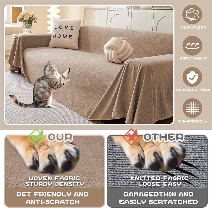 MYSKY HOME Sofa Slipcovers Sofa Covers Washable, Couch Cover for 3-4 Cushion Couch Sofa, Dog Couch Covers Furniture Protector Cover Non Slip Soft Couch Sofa Cover, 91"x 150", Khaki - Image 3