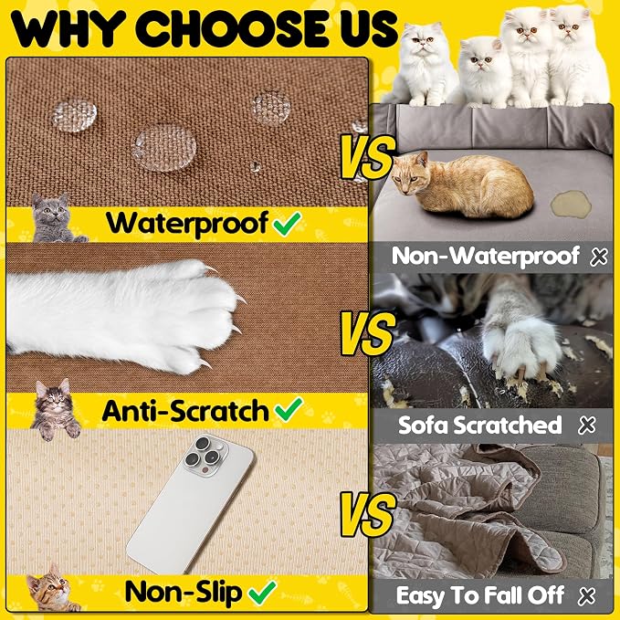 Loiion Cat Scratch Proof Furniture Protector Waterproof Sofa Cover 150"x71" | Pet-Friendly Couch Protector, Anti-Scratch & Anti-Slip Sofa Cover For Cats Dogs Kids, Machine Washable - Image 4