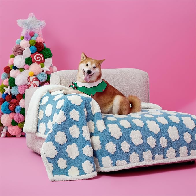 LE SURE Waterproof Dog Blankets for Large Dogs Cute Cozy 3D Jacquard,40x50 | Warm Soft Pet Blanket for Senior Dogs Aesthetic Gift, Washable Sherpa Throw, Reversible Couch Protector, Clouds Blue by Lesure