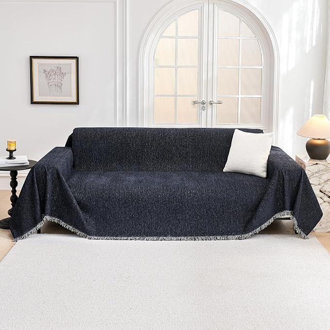 MYSKY HOME Oversized Couch Cover Sofa Covers Couch Covers for 3 Cushion Couch Sofa Pet Friendly L Shaped Couch Cover Sectional Couch Covers Non Slip Furniture Protector for Kids, 91"x150", Navy Blue - Image 9