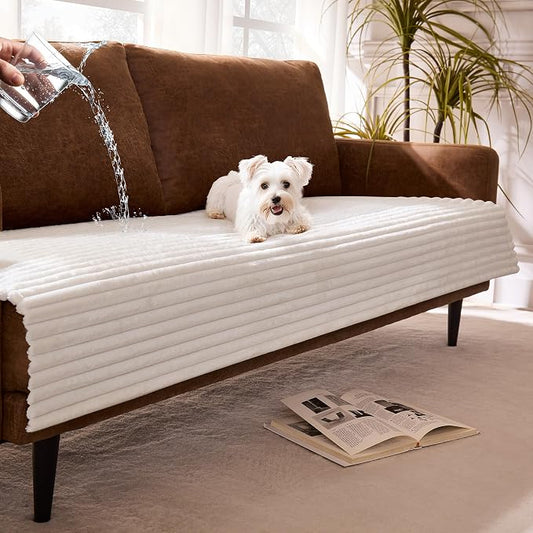 Waterproof Dual Non-Slip Couch Cover for Dogs, Fuzzy Soft Pet Couch Covers for 2 Cushion Sofa loveseat, Pet Friendly Soft Dog Bed Covers Sofa Cover Washable (White, 33" x 62" 1 Pack) by Meider