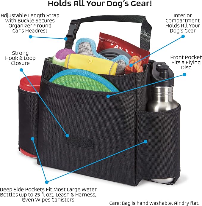 Mobile Dog Gear, Car Seat Back Organizer Travel Bag, Includes Built-in Waste Bag Dispenser and 1 Bag Roll, Black, Meets Airline Requirements - Image 4