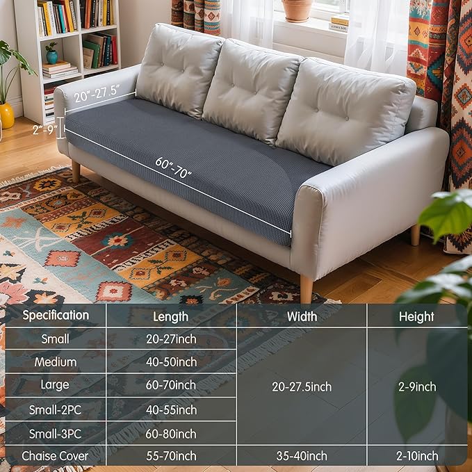 Hokway Large Couch Cushion Covers Stretch Cushion Covers Sofa Seat Cushion Slipcover Protector(Gray, Large) - Image 3