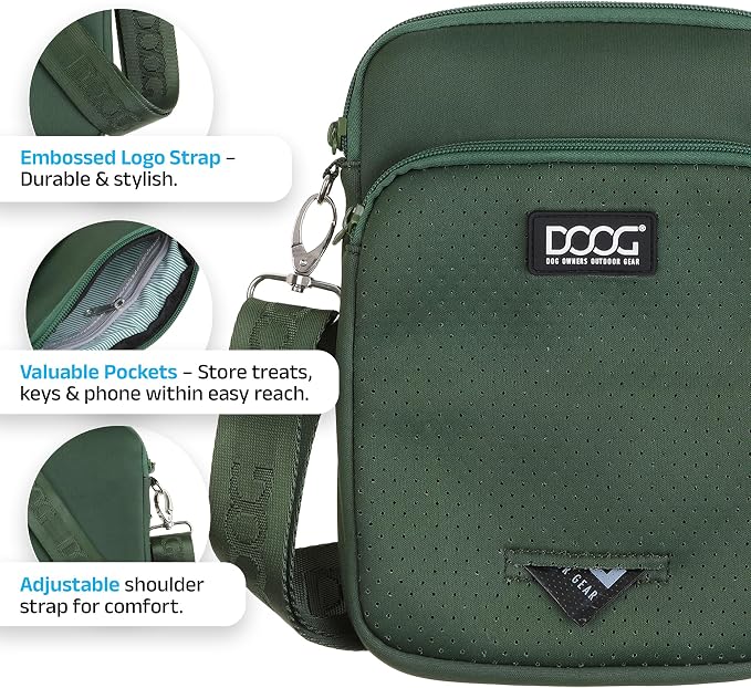 DOOG Neosport Walkie Bag - Lightweight Neoprene Dog Treat Pouch & Crossbody Shoulder Bag with Built-in Poop Bag Dispenser - Hands-Free Everyday Essentials - Green - Image 5