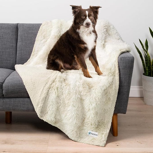 PetAmi Waterproof Dog Blanket for Couch, Bed & Furniture,Reversible Sherpa & Faux Fur Pet Blanket, Leakproof Blanket for Dog Cat, Washable Couch Protector, Soft Calming Pet Throw (40x60, Cream Beige) by PetAmi