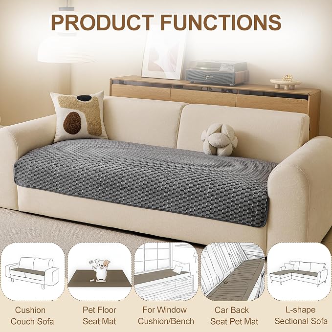 Waterproof Couch Covers for Dogs Washable, Pet sectional Sofa Cover | Non Slip Fuzzy Couch Slipcovers for 3 Cushion, Furniture Protector,Scratch Resistant Couch Covers for Sofa (Grey,35"x 63") - Image 7