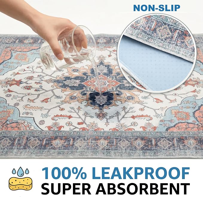Washable Pee Pads for Dogs,Great Urine Absorbent Reusable Puppy Training Pads,Waterproof,Leak-Proof & Non-Slip Potty Pads for Whelping,Crate,Playpen,Bed.(Blue Floral,48"x48") - Image 3