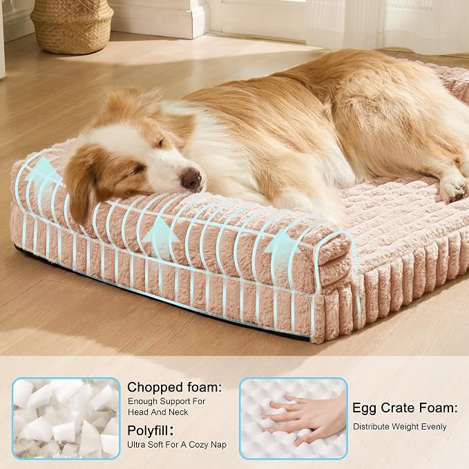 Orthopedic Calming Large Dog Bed Pet Sofa Bed 36''X24'' Beige | 3-Sided Pet Couch Large Sized Dog, Soft Egg-Crate Foam Dog Mat, Waterproof Removable Washable Cover, Nonskid Bottom Cat Bed - Image 4