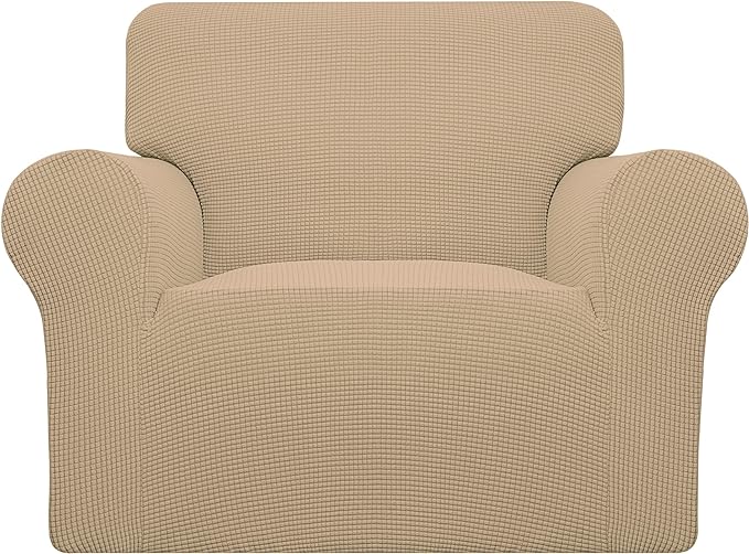 Easy-Going Stretch Chair Slipcover with Arm Washable Sand | 1-Piece Couch Sofa Cover Furniture Protector for Living Room Soft with Bottom For Kids, Pet. Spandex Jacquard by Easy-Going
