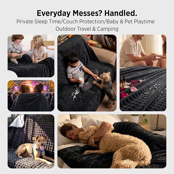 Bedsure Bubble Waterproof Blanket for Bed - Soft Fleece Reversible Dog Blankets for Large Dogs, Waterproof Couch Sofa Cover Bed Protector, Black/Grey, King 108x90 inches - Image 4