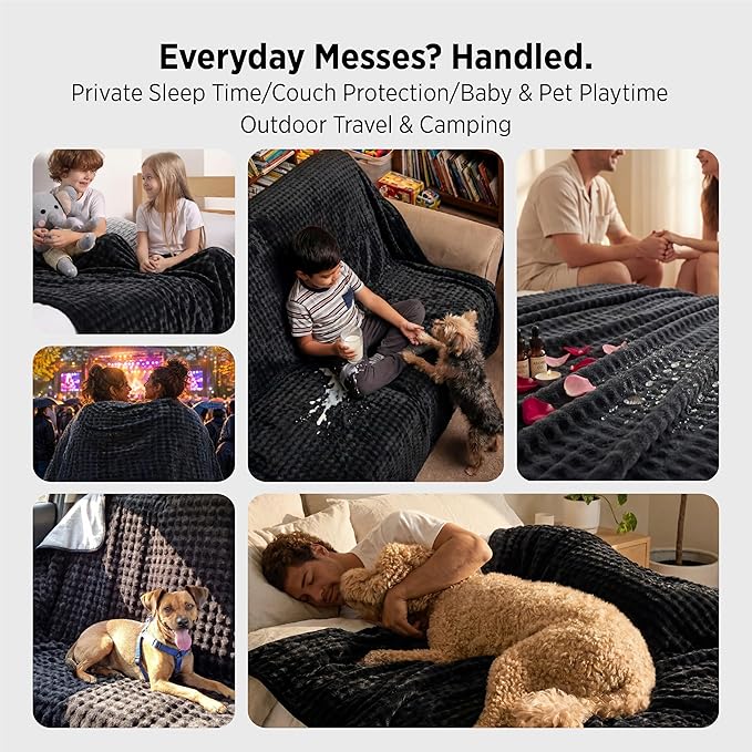 Bedsure Bubble Waterproof Blanket for Couch - Soft Fleece Reversible Dog Blankets for Large Dogs, Waterproof Couch Sofa Cover Bed Protector, Black/Grey, Twin 60x80 Inches - Image 4