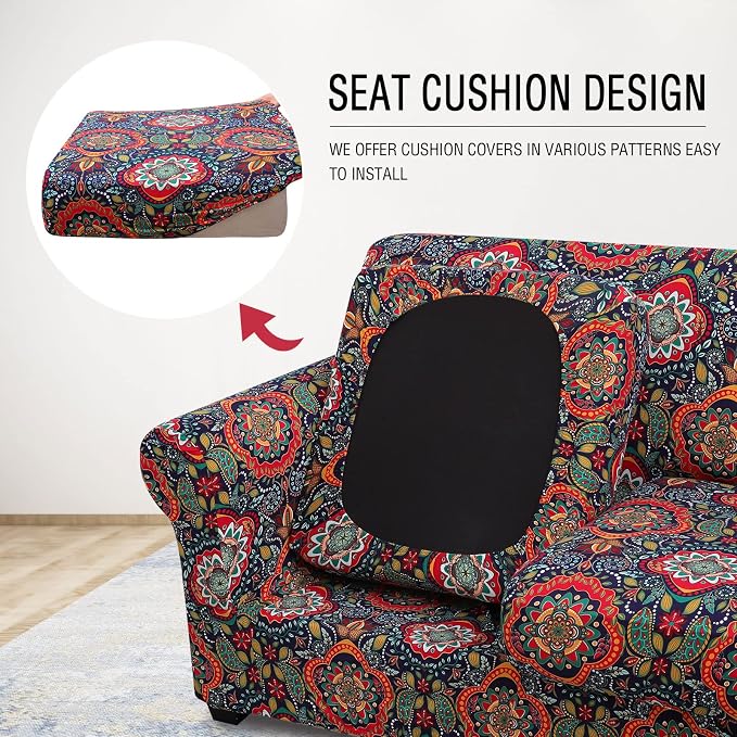 hyha Stretch Couch Covers, Sofa Cover for 3 Cushion Couch Pet Friendly | Floral Pattern, Printed, 4 Pieces, 3 Separate Cushion Sofa, Durable Anti-slip Washable Protector with Elastic Bottom for Dogs - Image 2