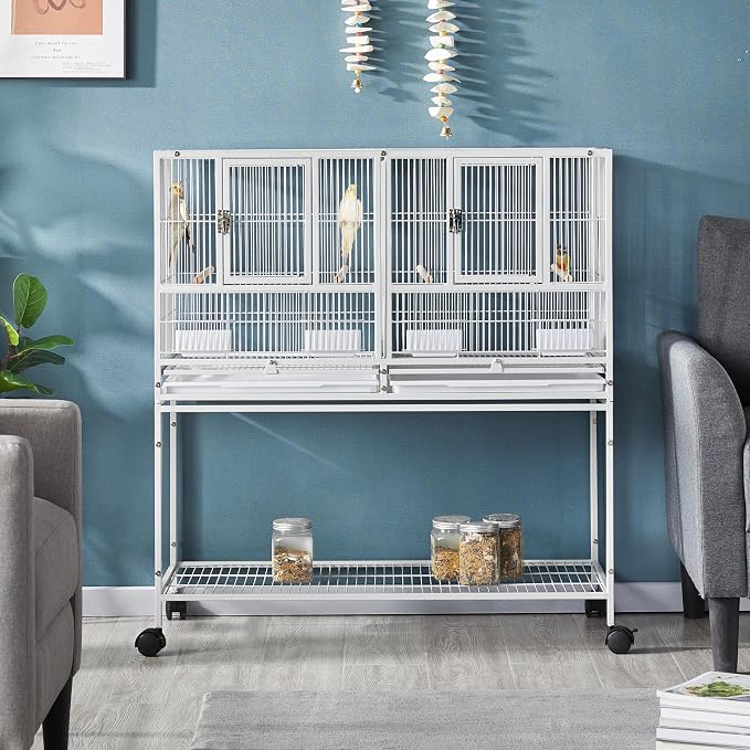 Yaheetech Stackable Divided Breeder Breeding Parakeet Bird Cage for Canaries Cockatiels Lovebirds Finches Budgies Small Parrots with Rolling Stand, White - Image 3