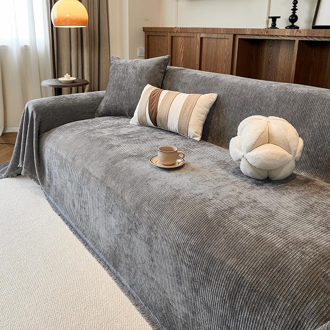 ROOMLIFE Boho Couch Covers for Sofa Washable for 3 Cushion Couch,71''X134'' | Chenille Furniture Protector Sofa Couch Cover for Dogs, Soft Breathable Sofa Slipcover, Couch Throw Blankets with Tassels - Image 3