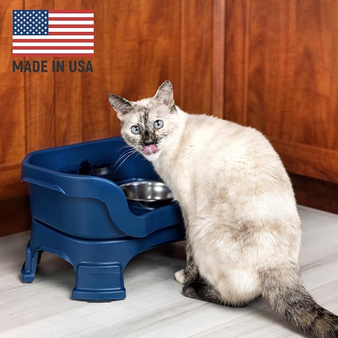 Neater Feeder Deluxe Mess-Proof Elevated Cat Bowls, 2 Height Adjustable (6” & 7.5”) No-Spill Raised Cat Bowl Stand, Whisker Friendly Stainless Steel Dishes for Indoor Cats, Made in USA, Dark Blue - Image 2