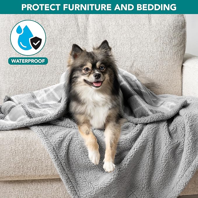 PetAmi Waterproof Dog Blanket for Couch, Pee Proof Fleece Reversible Pet Throw, Furniture Protector for Bed Sofa Kennel, Soft Washable Cover for Small Medium Dog Puppy Cat, 29x40 Plaid Light Grey - Image 7