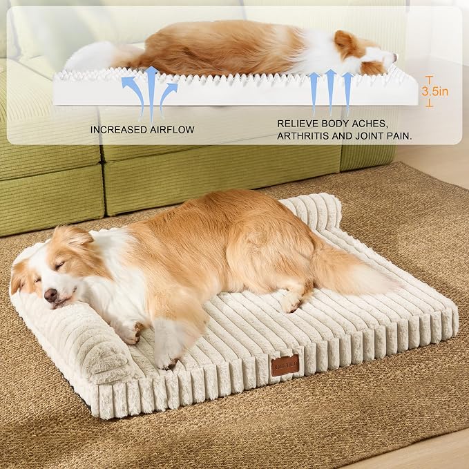 Orthopedic Calming Medium Dog Bed Pet Sofa Bed 30''X20'' Ivory | 2-Sided Pet Couch Medium Size Dog, Soft Egg-Crate Foam Dog Mat, Waterproof Removable Washable Cover, Nonskid Bottom Cat Bed - Image 5