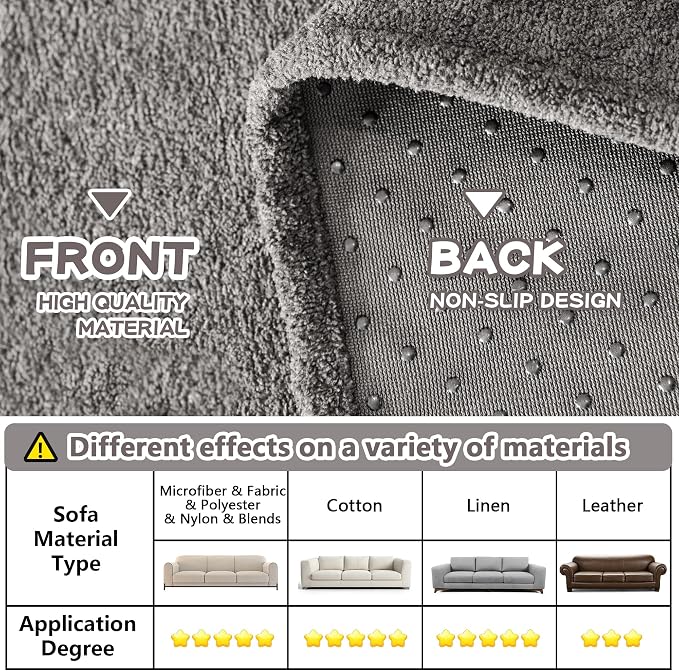 MYSKY HOME Couch Cover for Dogs Non-Slip Couch Cover for 2 Cushion Couch Sofa Cover Sofa Slipcovers for Dogs, Sofa Covers Washable Soft Thick Furniture Protector, 71" x 102", Grey - Image 4