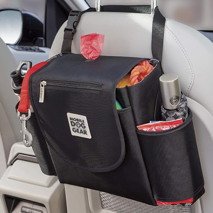 Mobile Dog Gear, Car Seat Back Organizer Travel Bag, Includes Built-in Waste Bag Dispenser and 1 Bag Roll, Black, Meets Airline Requirements - Image 3