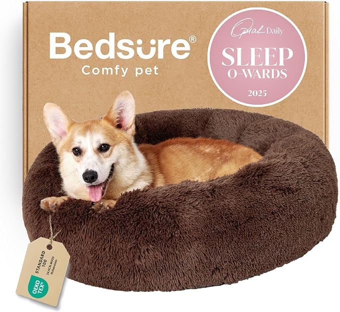 Bedsure Calming Dog Bed Medium Size Dog Donut Washable Pet Bed,30ins Coffee | Fluffy Faux Fur Round Cuddler,Machine Washable,Anti-Slip Bottom,Anti-Anxiety,Deep Sleeping for Pets Up to 45 Lbs by Unknown